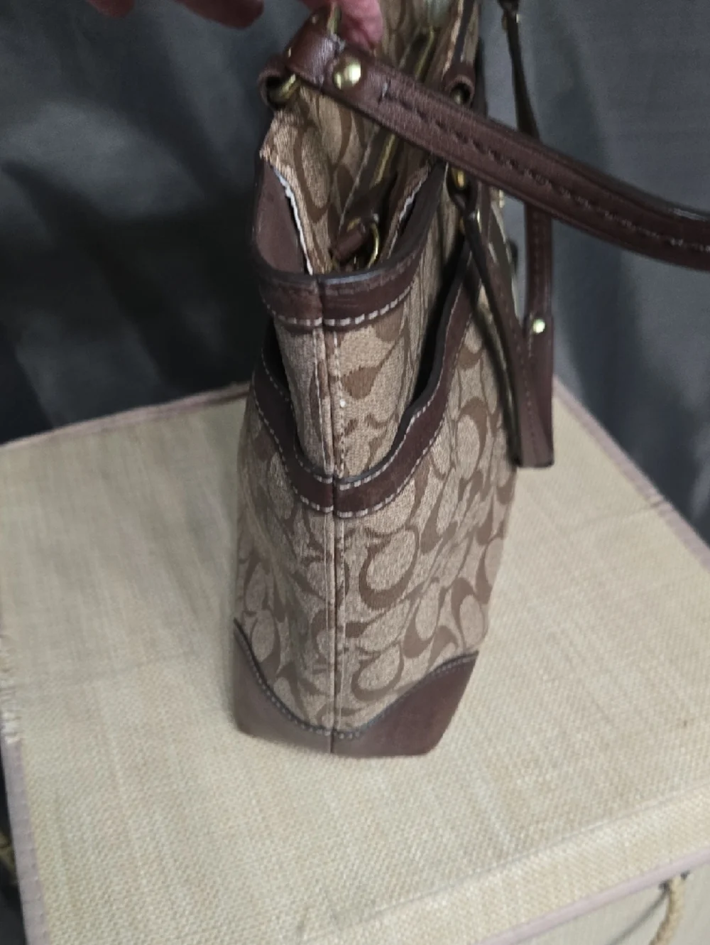 Coach Brown Signature Stripe Tote Bag - Picture 5 of 14